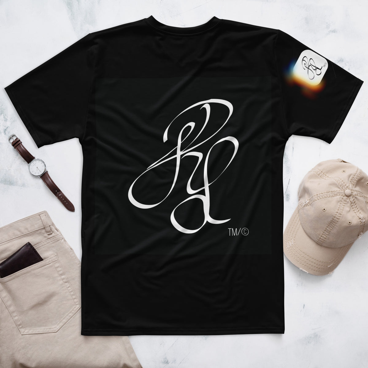“POWER” & CROWN™ bottom-edge logo & design print [men's crew neck t-shirt] — Back view