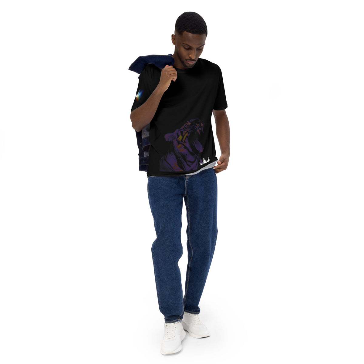 “POWER” & CROWN™ bottom-edge logo & design print [men's crew neck t-shirt] — Front view