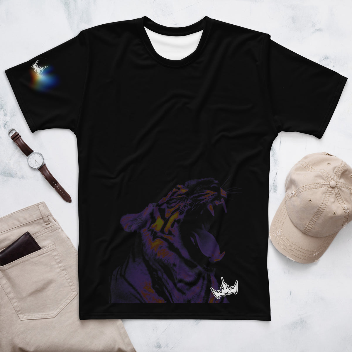 “POWER” & CROWN™ bottom-edge logo & design print [men's crew neck t-shirt] — Front view