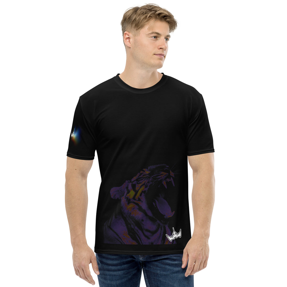 “POWER” & CROWN™ bottom-edge logo & design print [men's crew neck t-shirt] — Front view