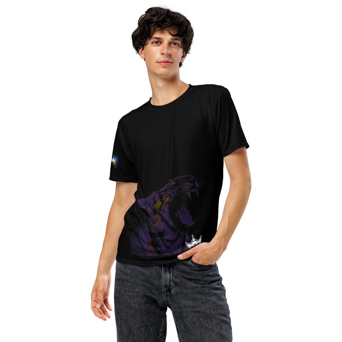 “POWER” & CROWN™ bottom-edge logo & design print [men's crew neck t-shirt] — Front view