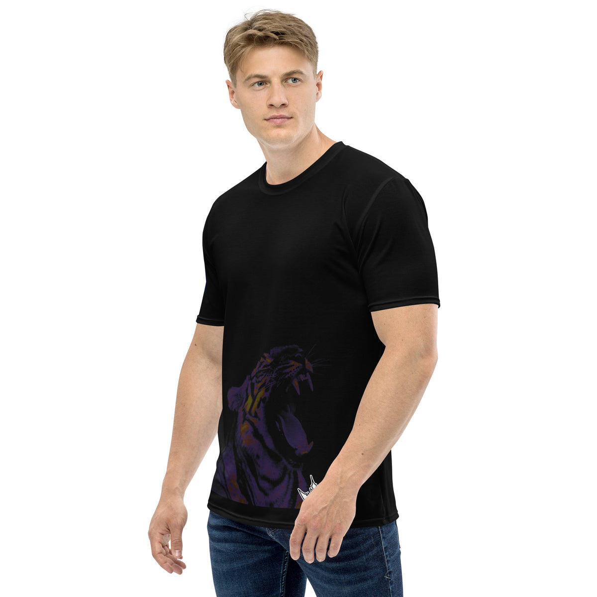 “POWER” & CROWN™ bottom-edge logo & design print [men's crew neck t-shirt] — Left side view