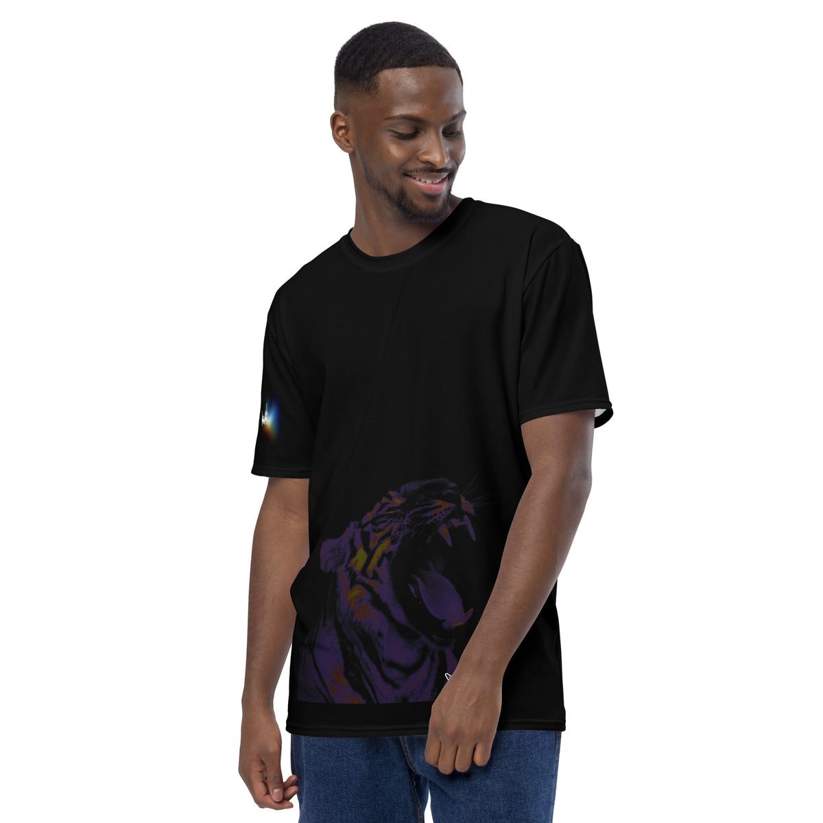 “POWER” & CROWN™ bottom-edge logo & design print [men's crew neck t-shirt] — Left side view