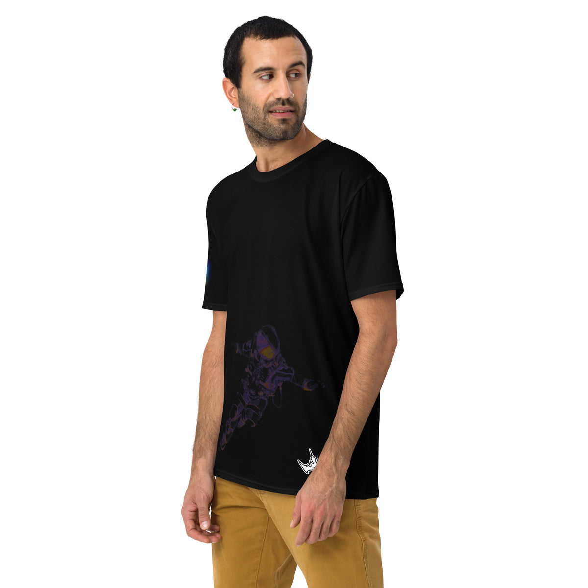 “INFINITE” & CROWN™ bottom-edge logo & design print [men's crew neck t-shirt] — Left side view
