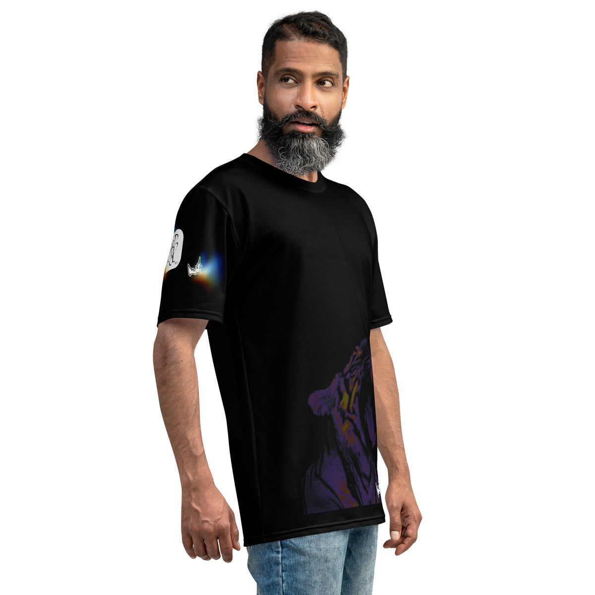 “POWER” & CROWN™ bottom-edge logo & design print [men's crew neck t-shirt] — Right side view