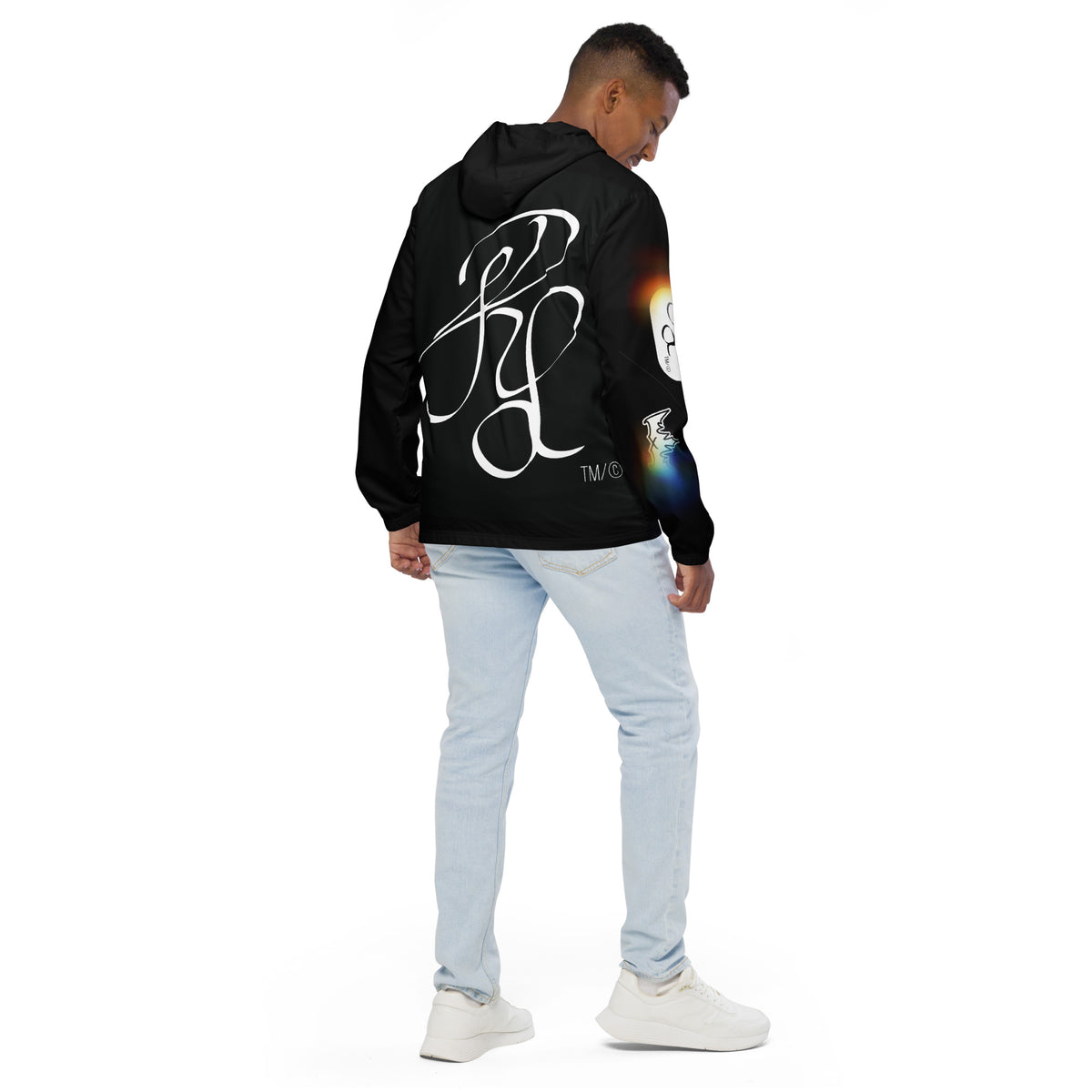 “POWER” & CROWN™ bottom-edge logo & design print [men’s windbreaker] — Back view