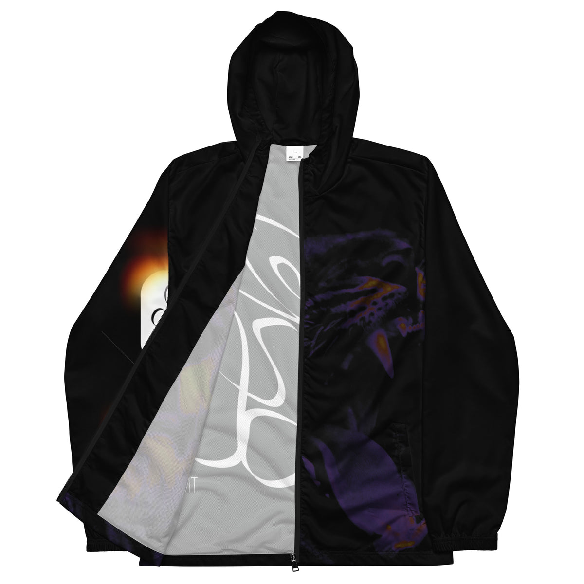 “POWER” & CROWN™ bottom-edge logo & design print [men’s windbreaker] — Front view