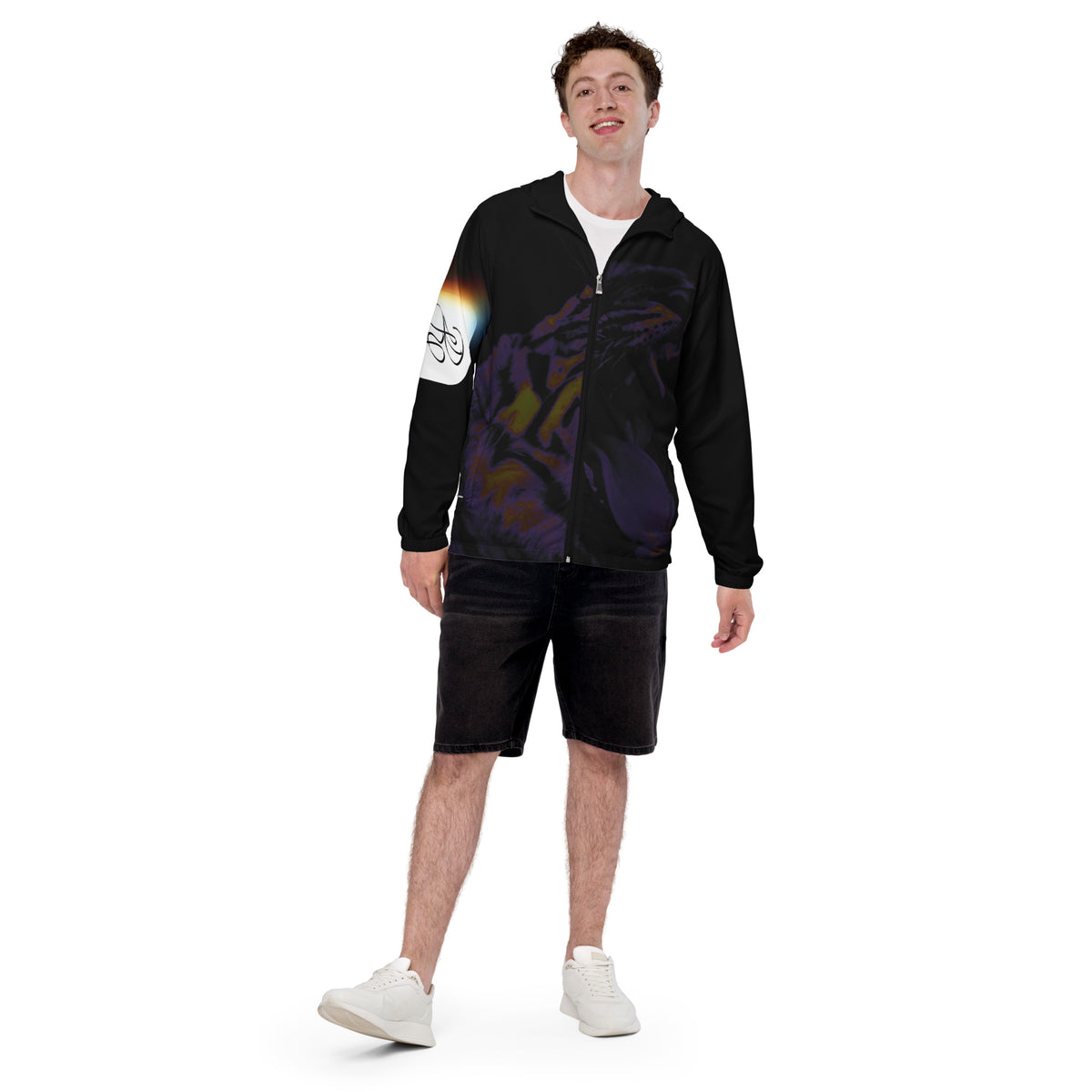“POWER” & CROWN™ bottom-edge logo & design print [men’s windbreaker] — Front view