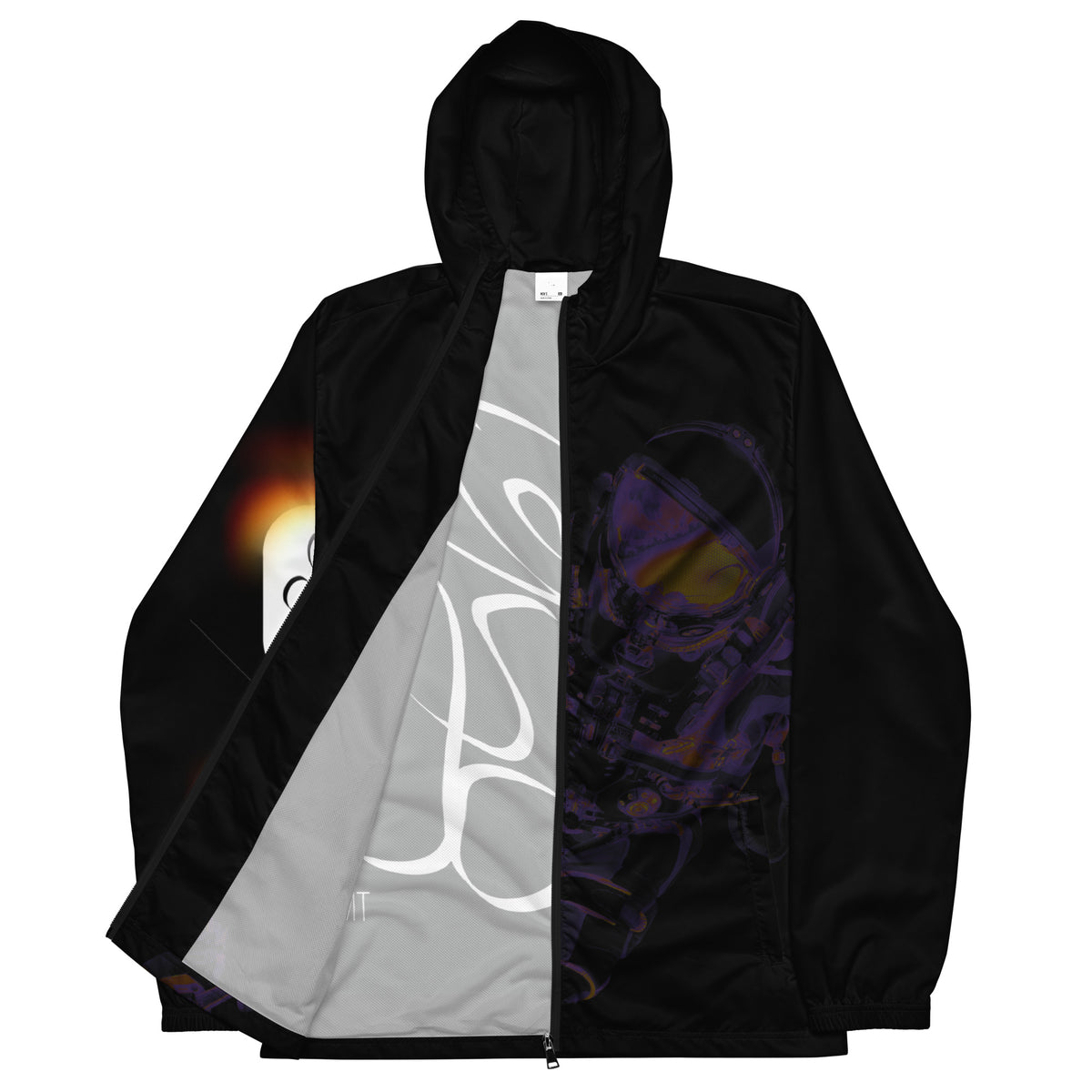 “INFINITE” & CROWN™ bottom-edge logo & design print [men’s windbreaker] — Front view