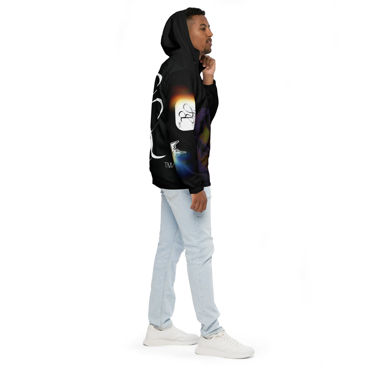 “POWER” & CROWN™ bottom-edge logo & design print [men’s windbreaker] — Right side view