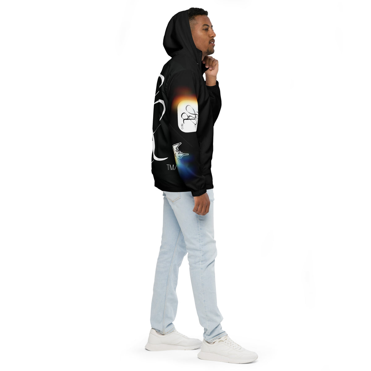 “INFINITE” & CROWN™ bottom-edge logo & design print [men’s windbreaker] — Right side view