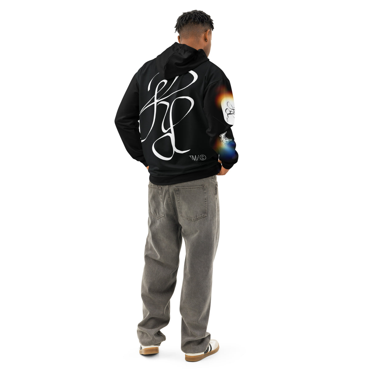 “POWER” & CROWN™ bottom-edge logo & design print [unisex cotton hoodie] — Back view