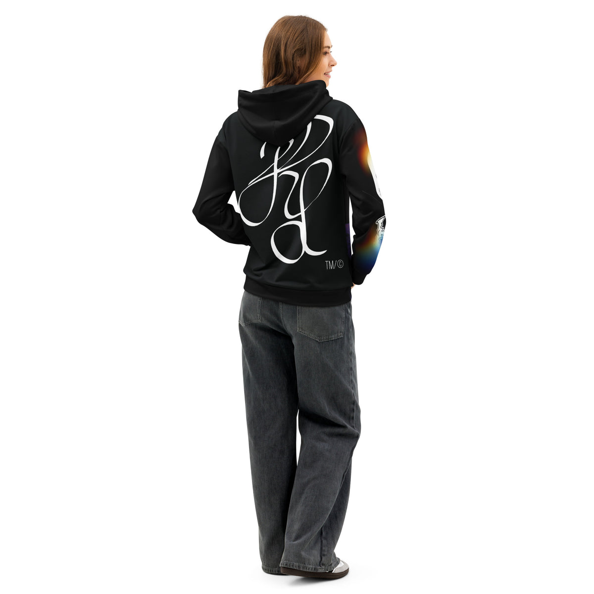 “POWER” & CROWN™ bottom-edge logo & design print [unisex cotton hoodie] — Back view