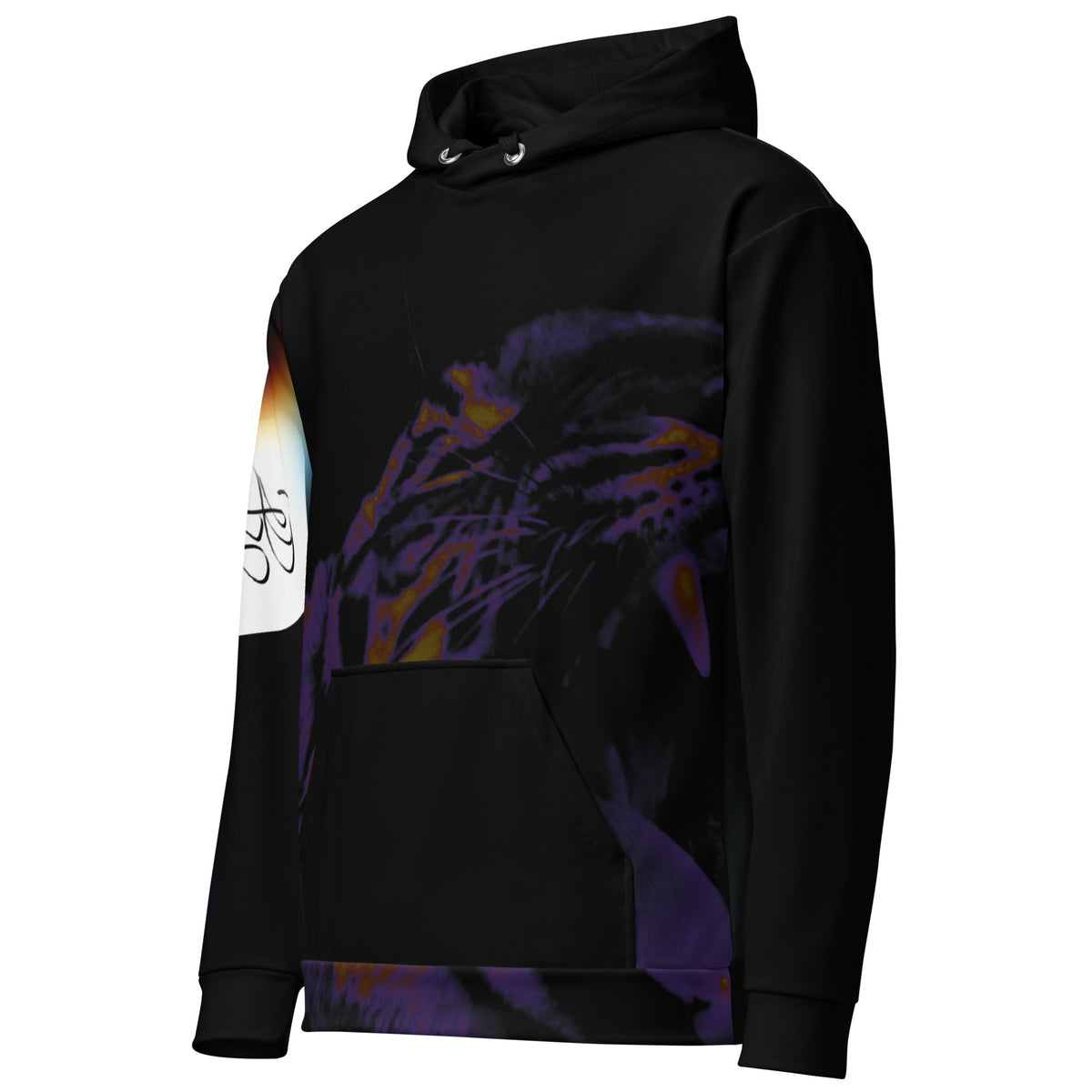 “POWER” & CROWN™ bottom-edge logo & design print [unisex cotton hoodie] — Left-front view