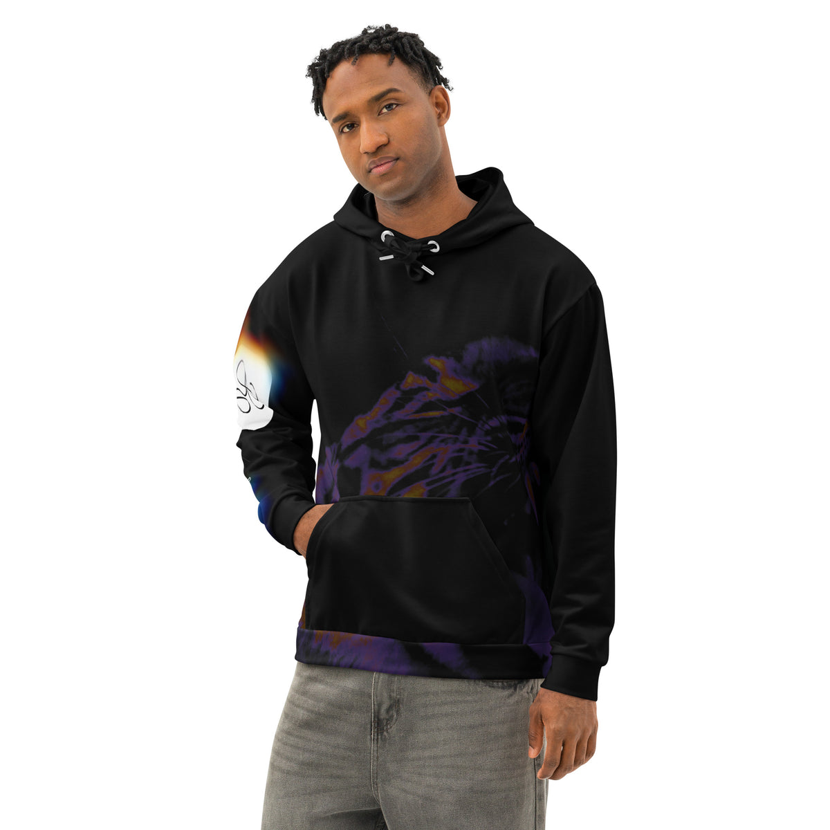 “POWER” & CROWN™ bottom-edge logo & design print [unisex cotton hoodie] — Left-front view