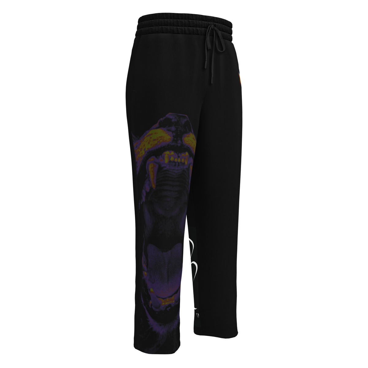 “FIRE” & CROWN™ bottom-edge logo & design print [unisex wide-leg joggers] — Front view
