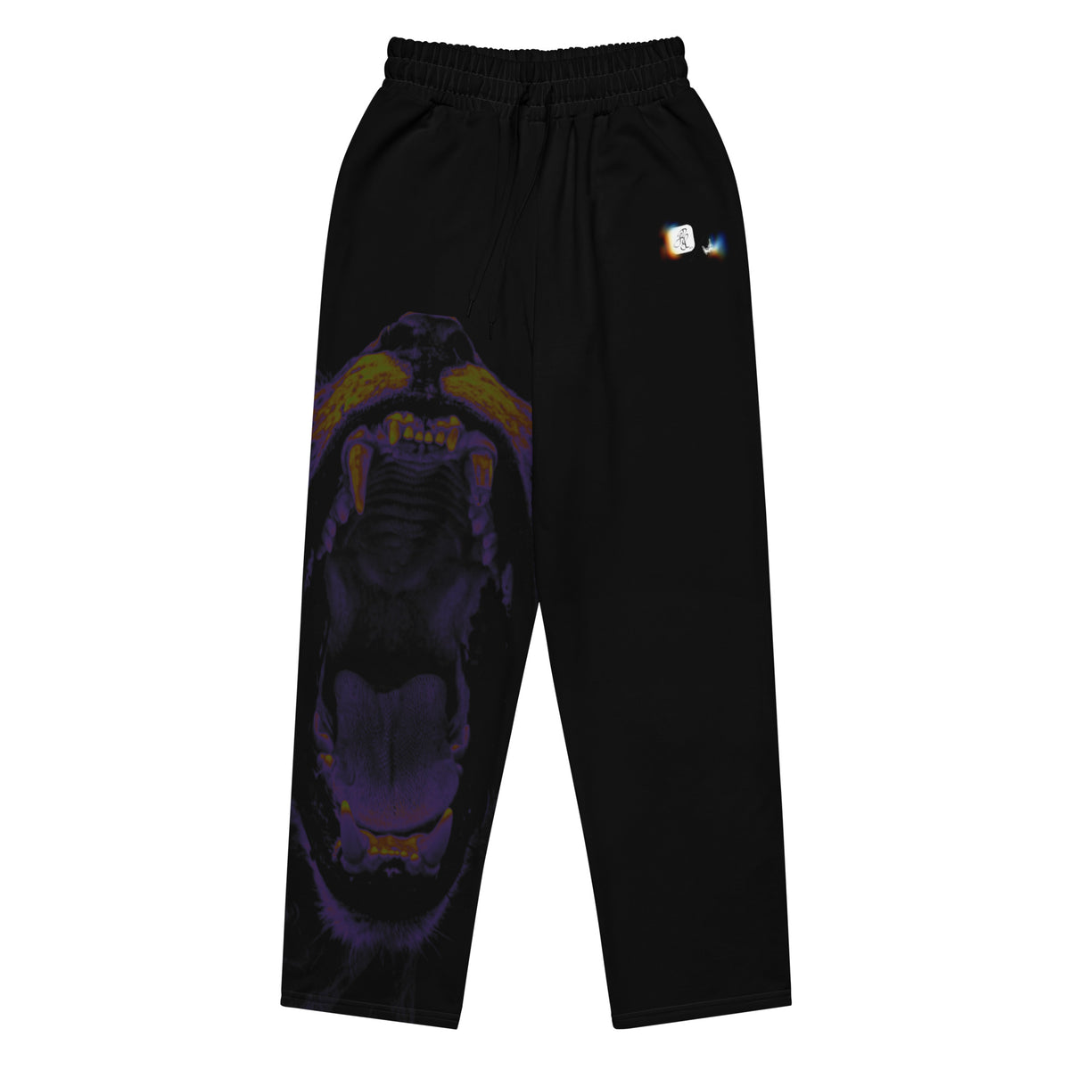 “FIRE” & CROWN™ bottom-edge logo & design print [unisex wide-leg joggers] — Front view