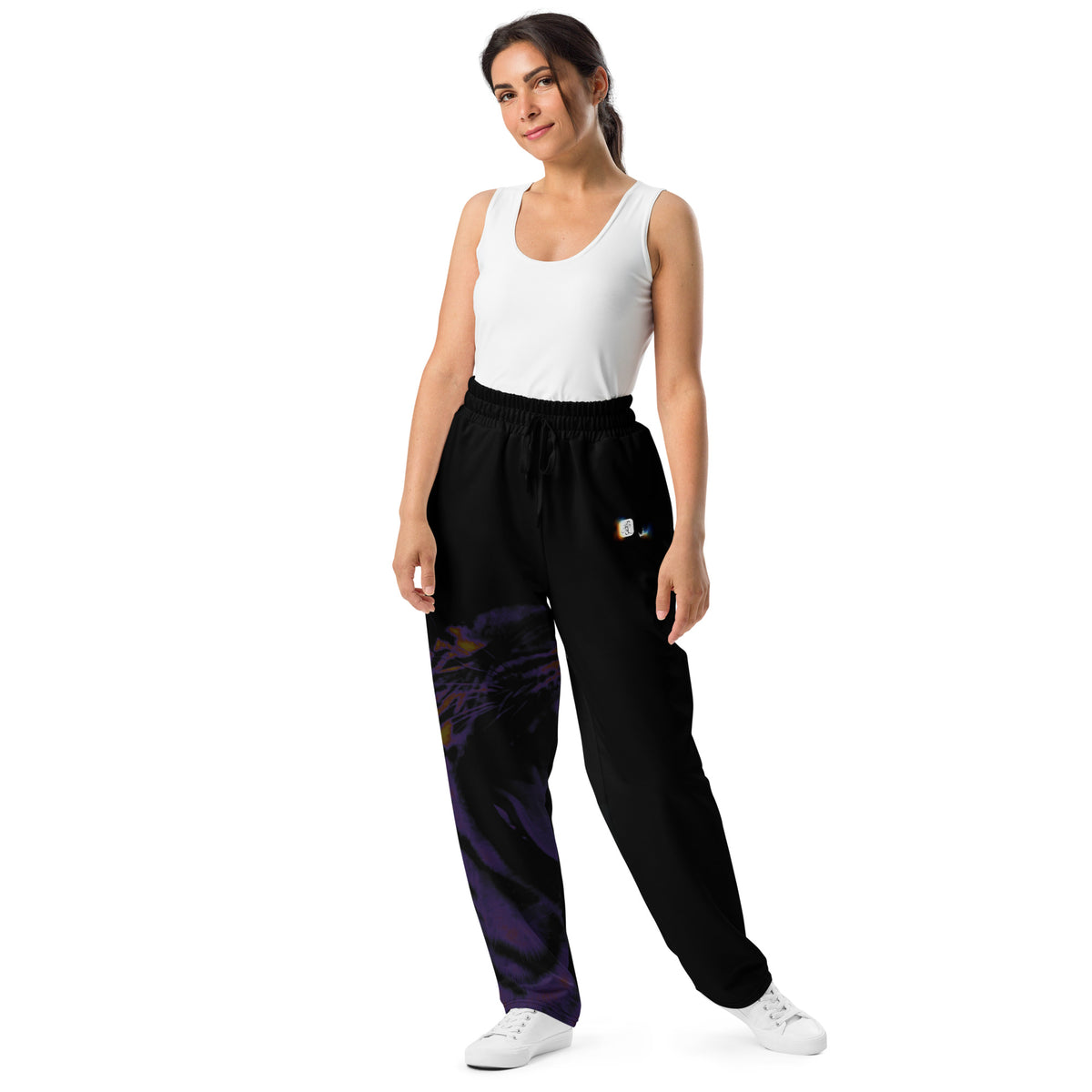 “POWER” & CROWN™ bottom-edge logo & design print [unisex wide-leg joggers] — Front view