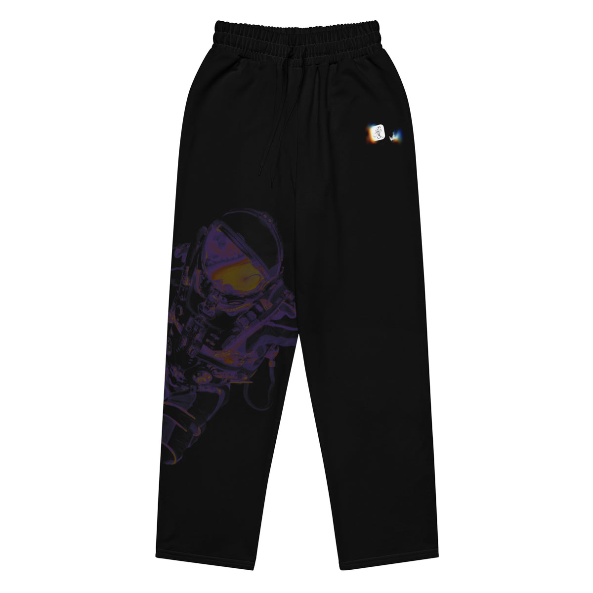 “INFINITE” & CROWN™ bottom-edge logo & design print [unisex wide-leg joggers] — Front view