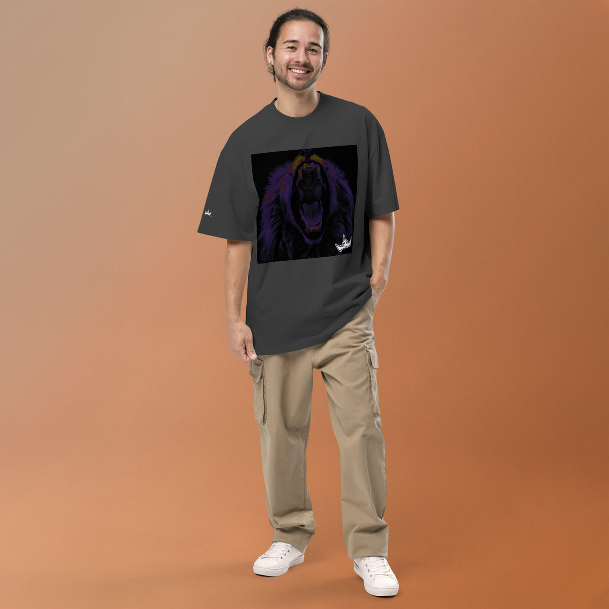 “FIRE” & CROWN™ box logo & design print [oversized faded t-shirt] — Front view