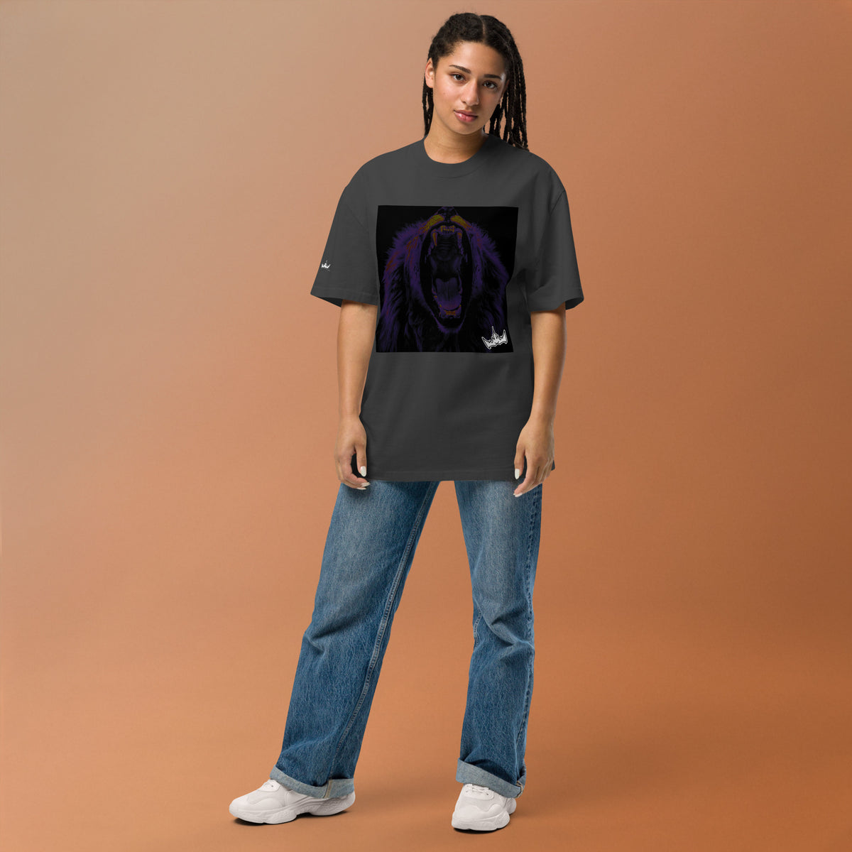 “FIRE” & CROWN™ box logo & design print [oversized faded t-shirt] — Front view