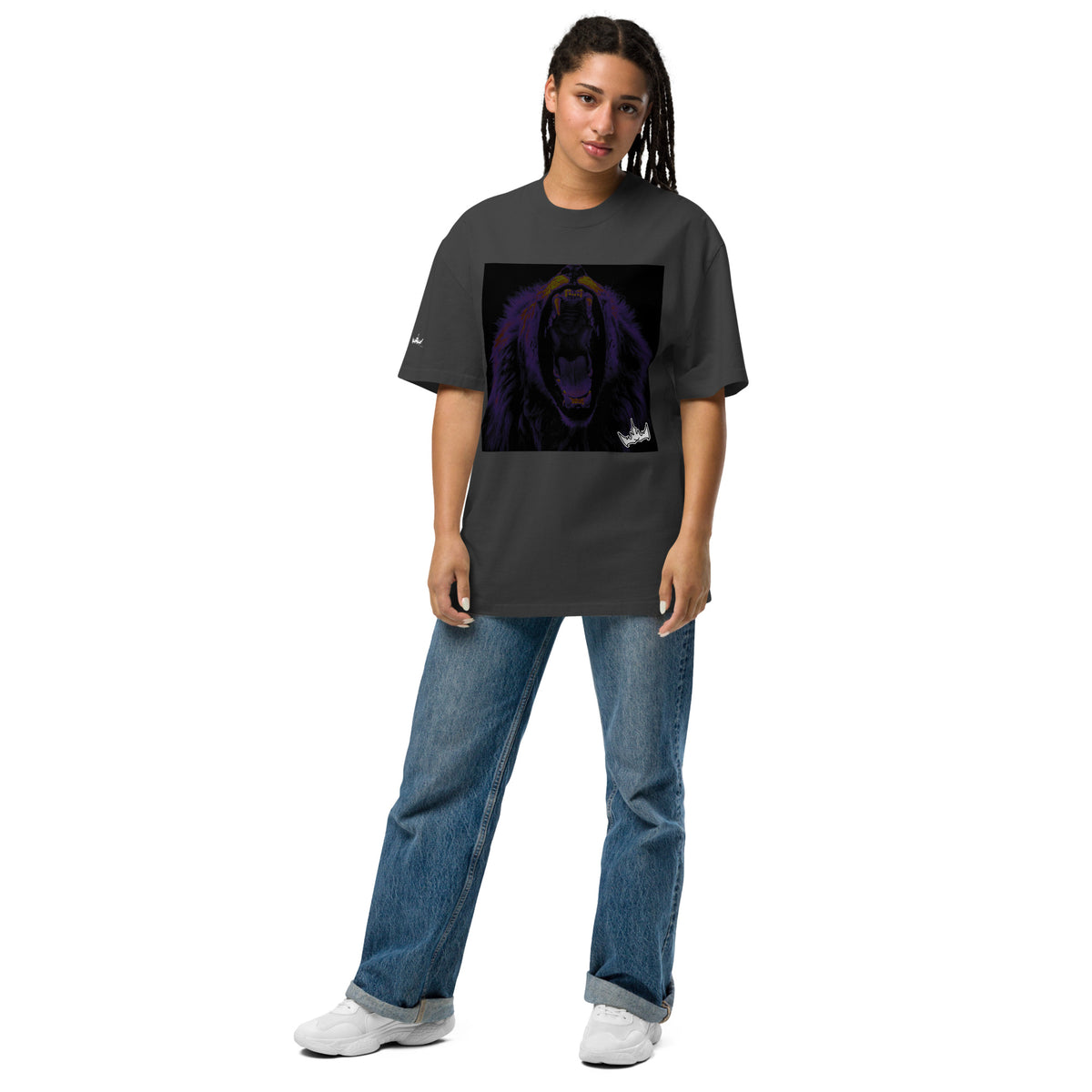 “FIRE” & CROWN™ box logo & design print [oversized faded t-shirt] — Front view