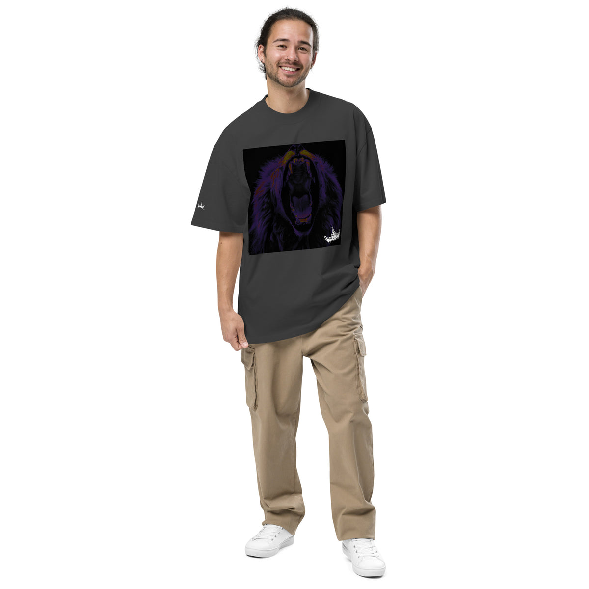 “FIRE” & CROWN™ box logo & design print [oversized faded t-shirt] — Front view