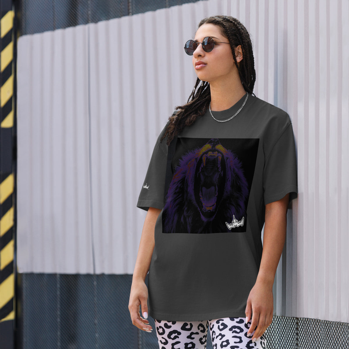 “FIRE” & CROWN™ box logo & design print [oversized faded t-shirt] — Front view