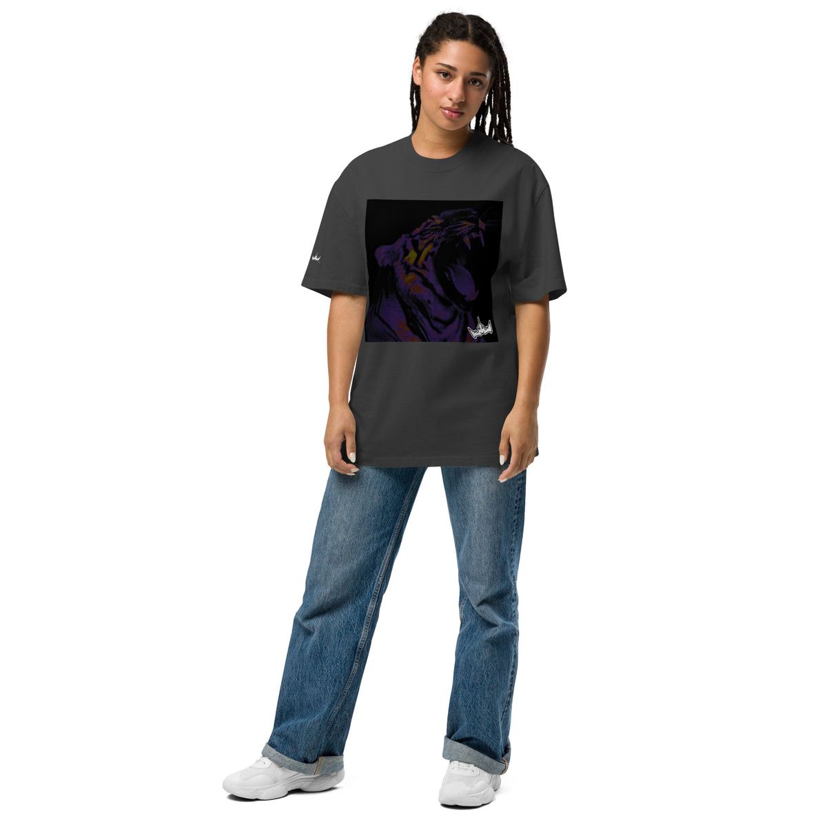 “POWER” & CROWN™ box logo & design print [oversized faded t-shirt] — Front view