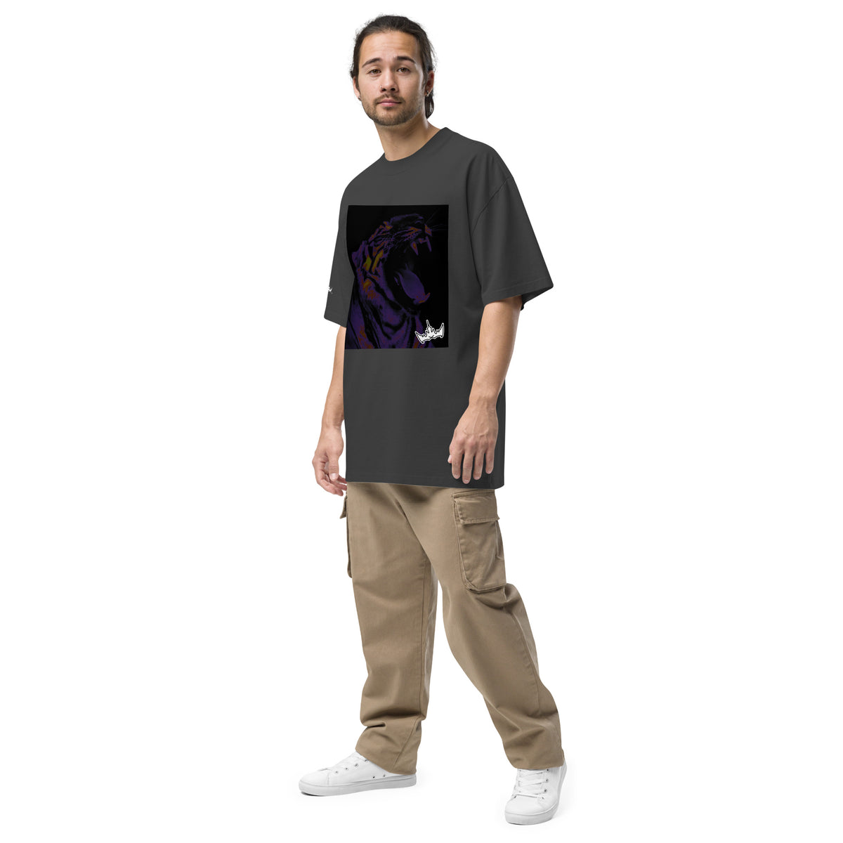 “POWER” & CROWN™ box logo & design print [oversized faded t-shirt] — Left-front view