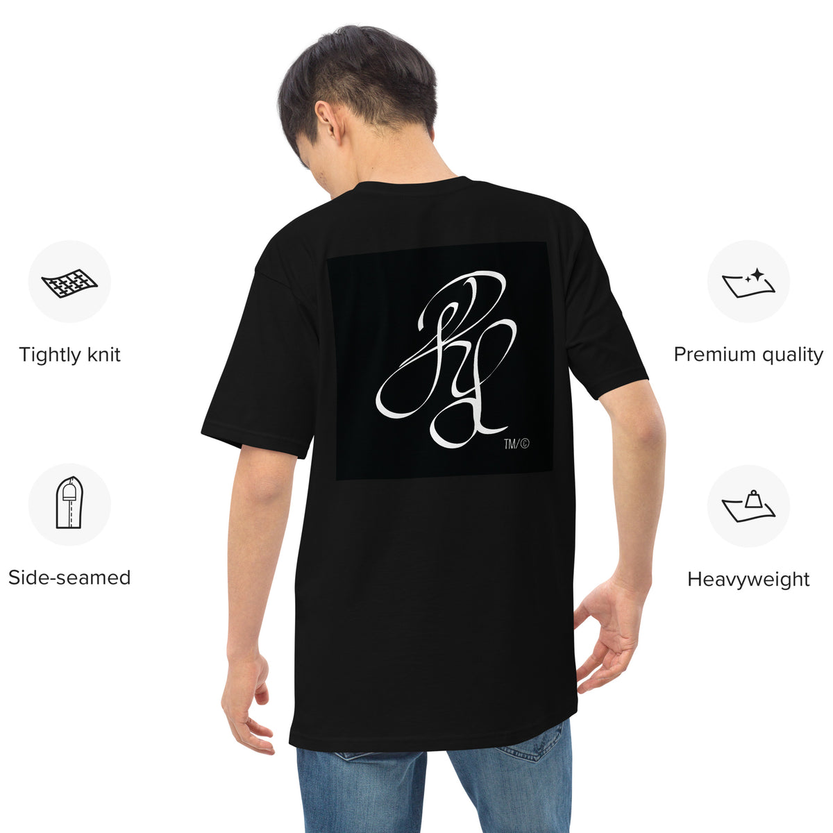 “FIRE” & CROWN™ box logo & design print [men’s premium heavyweight tee] — Back view