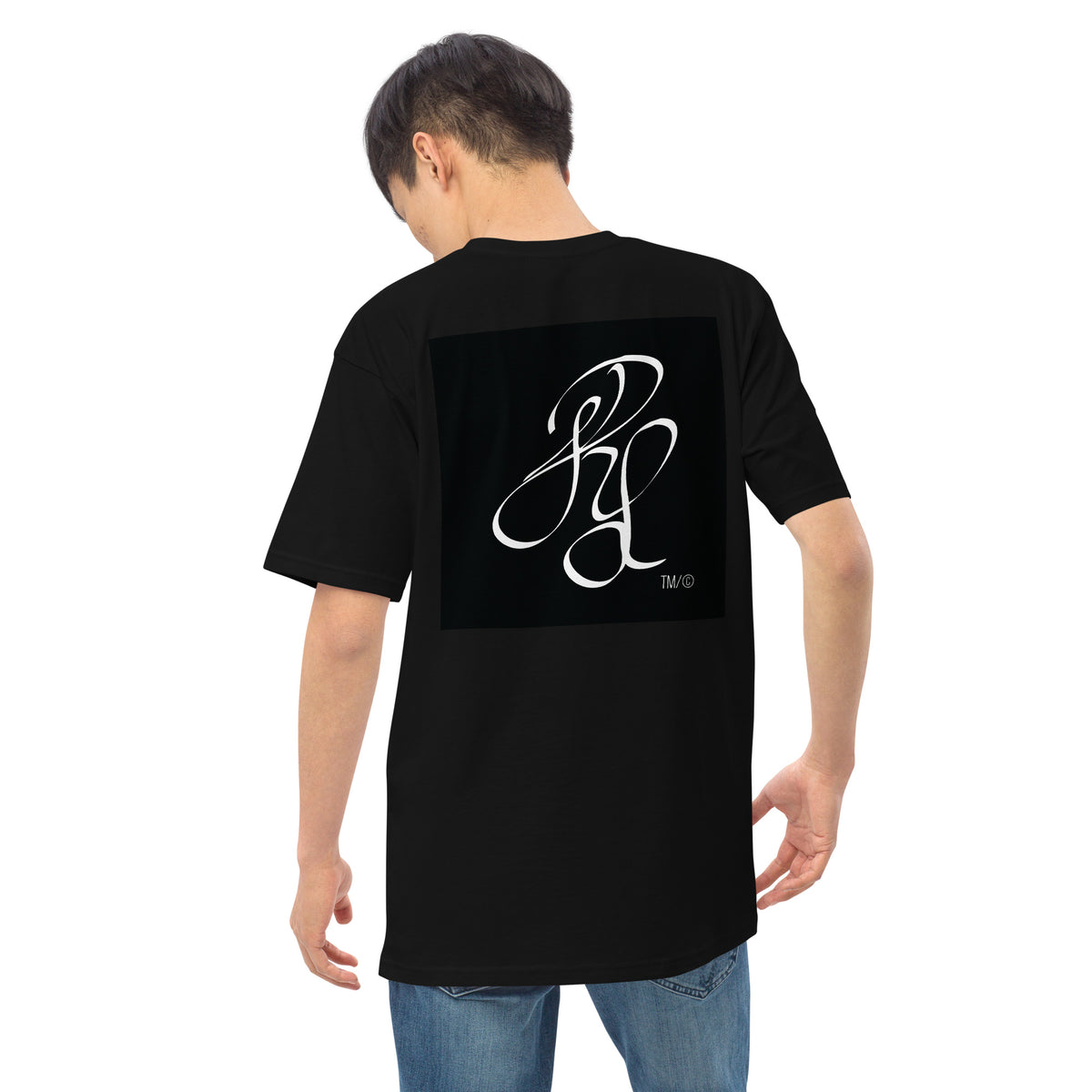 “INFINITE” & CROWN™ box logo & design print [men’s premium heavyweight tee] — Back view