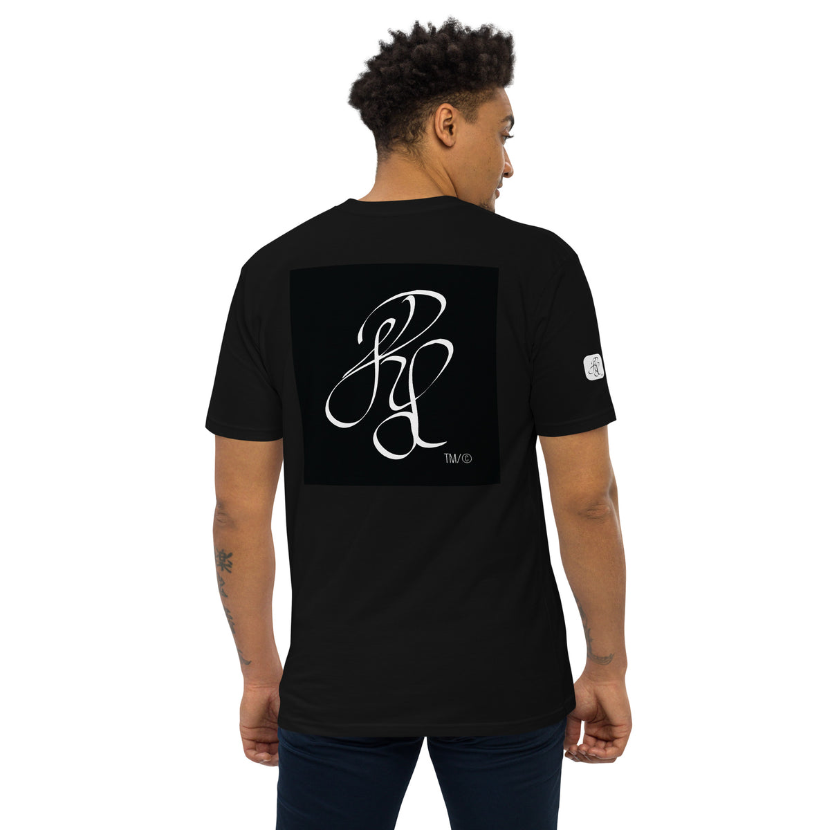 “FIRE” & CROWN™ box logo & design print [men’s premium heavyweight tee] — Back view