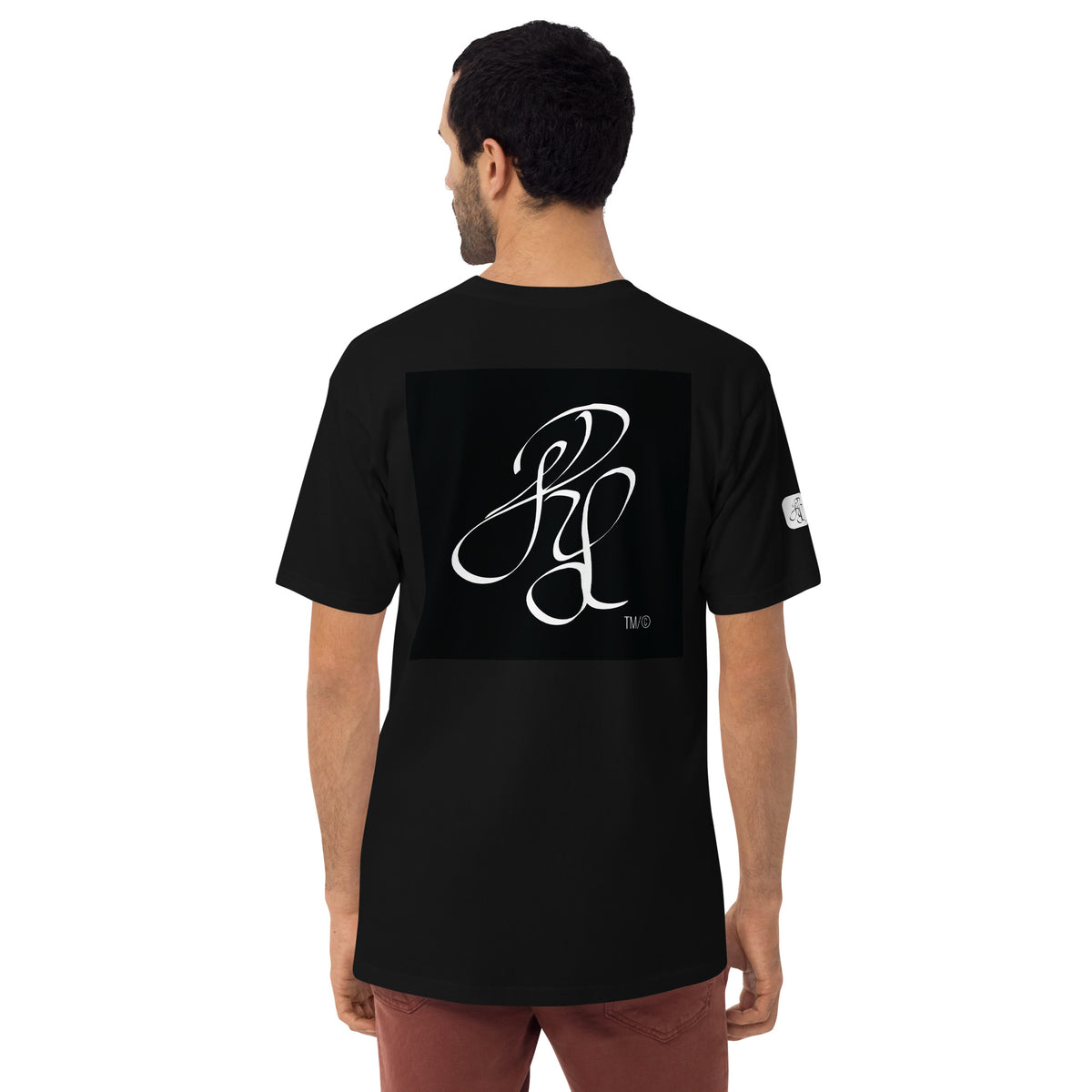 “FIRE” & CROWN™ box logo & design print [men’s premium heavyweight tee] — Back view