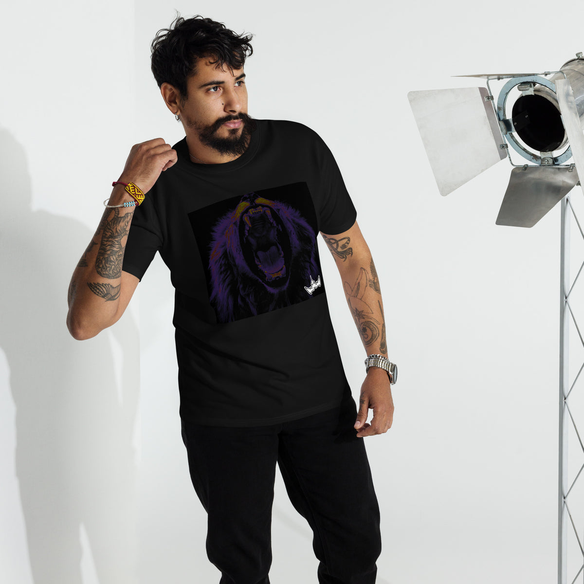 “FIRE” & CROWN™ box logo & design print [men’s premium heavyweight tee] — Front view
