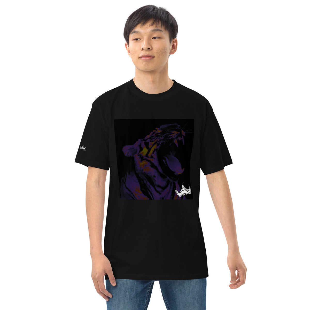“POWER” & CROWN™ box logo & design print [men’s premium heavyweight tee] — Front view