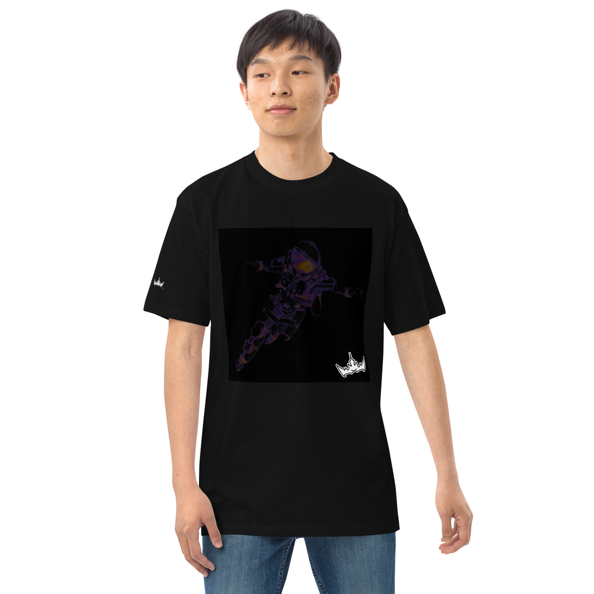 “INFINITE” & CROWN™ box logo & design print [men’s premium heavyweight tee] — Front view