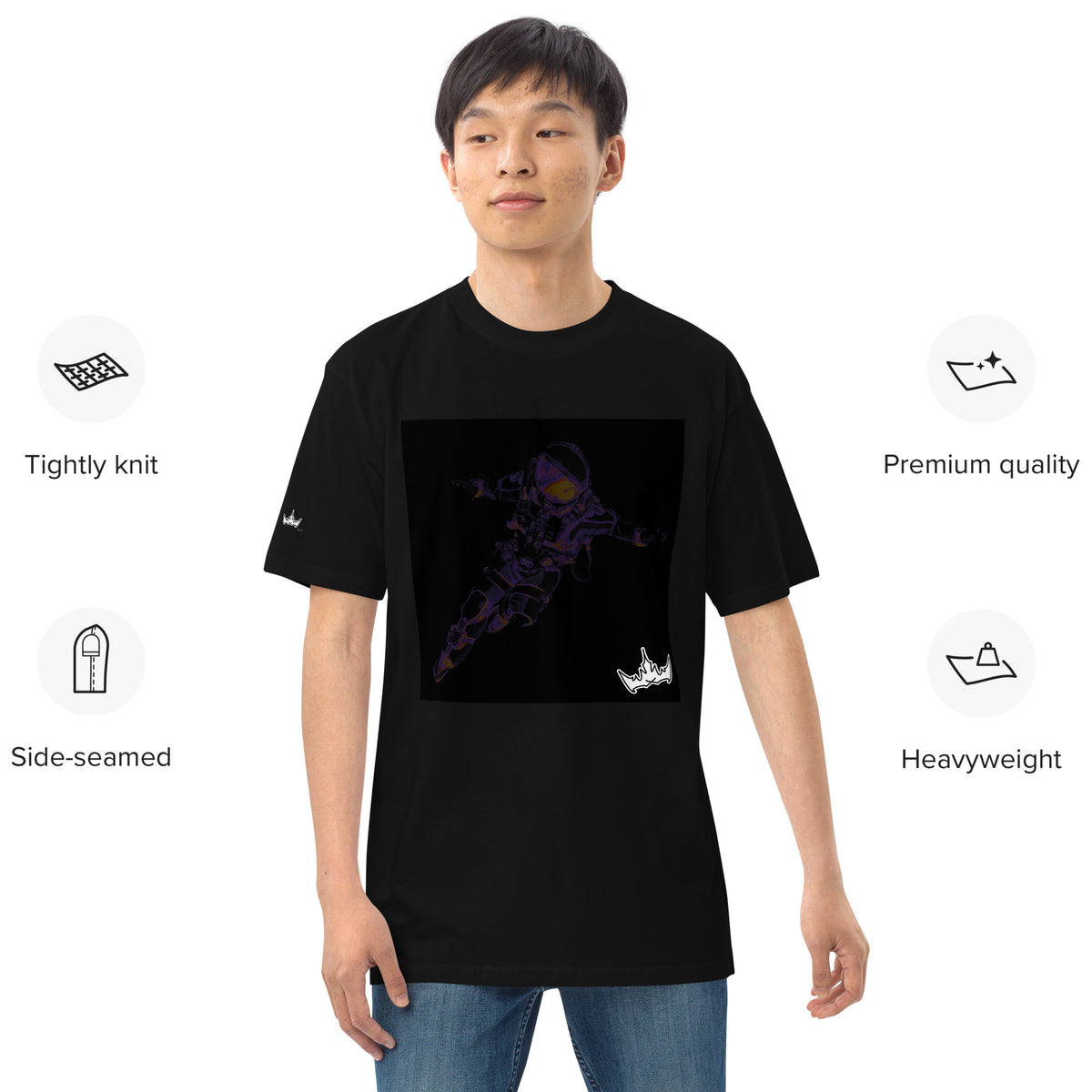 “INFINITE” & CROWN™ box logo & design print [men’s premium heavyweight tee] — Front view