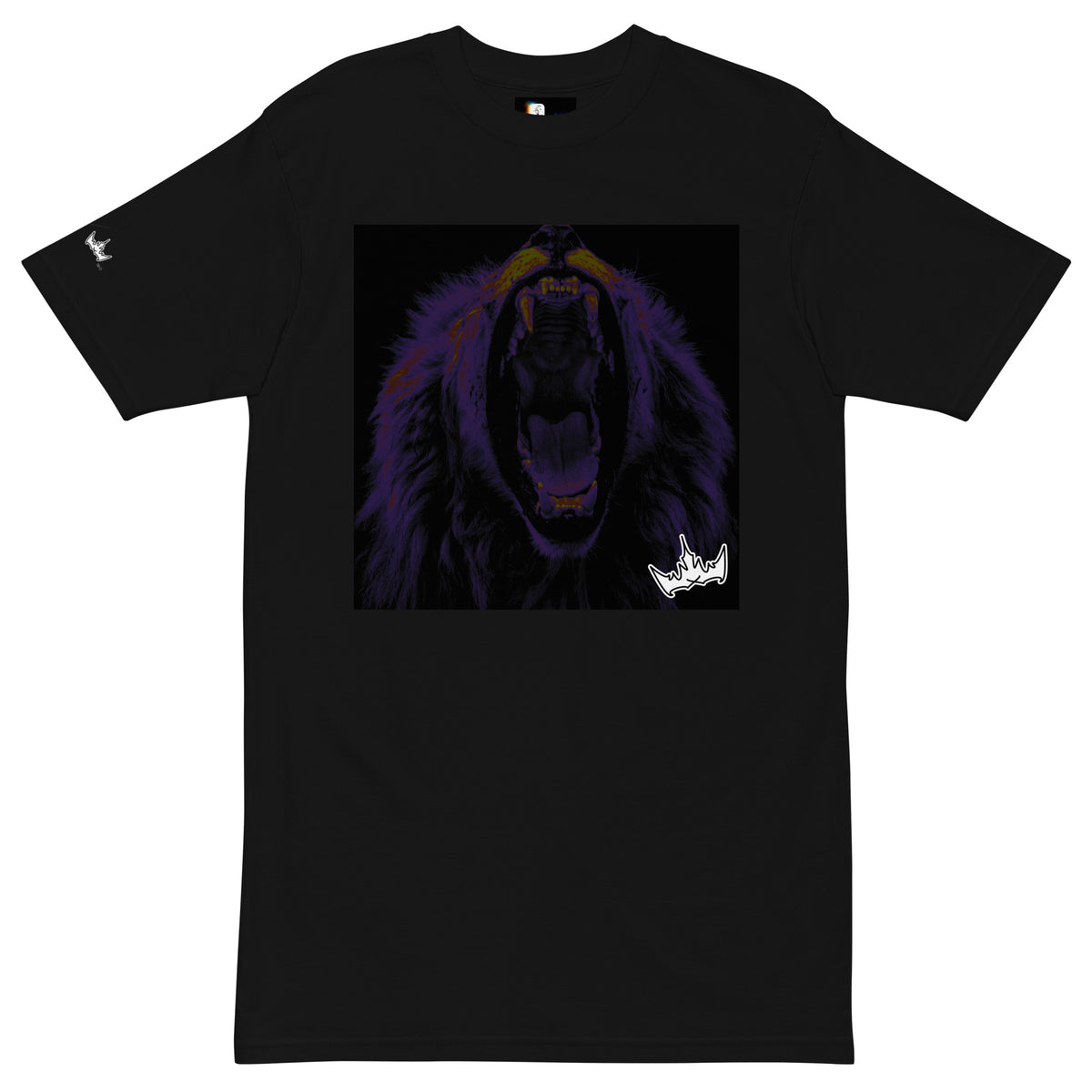 “FIRE” & CROWN™ box logo & design print [men’s premium heavyweight tee] — Front view