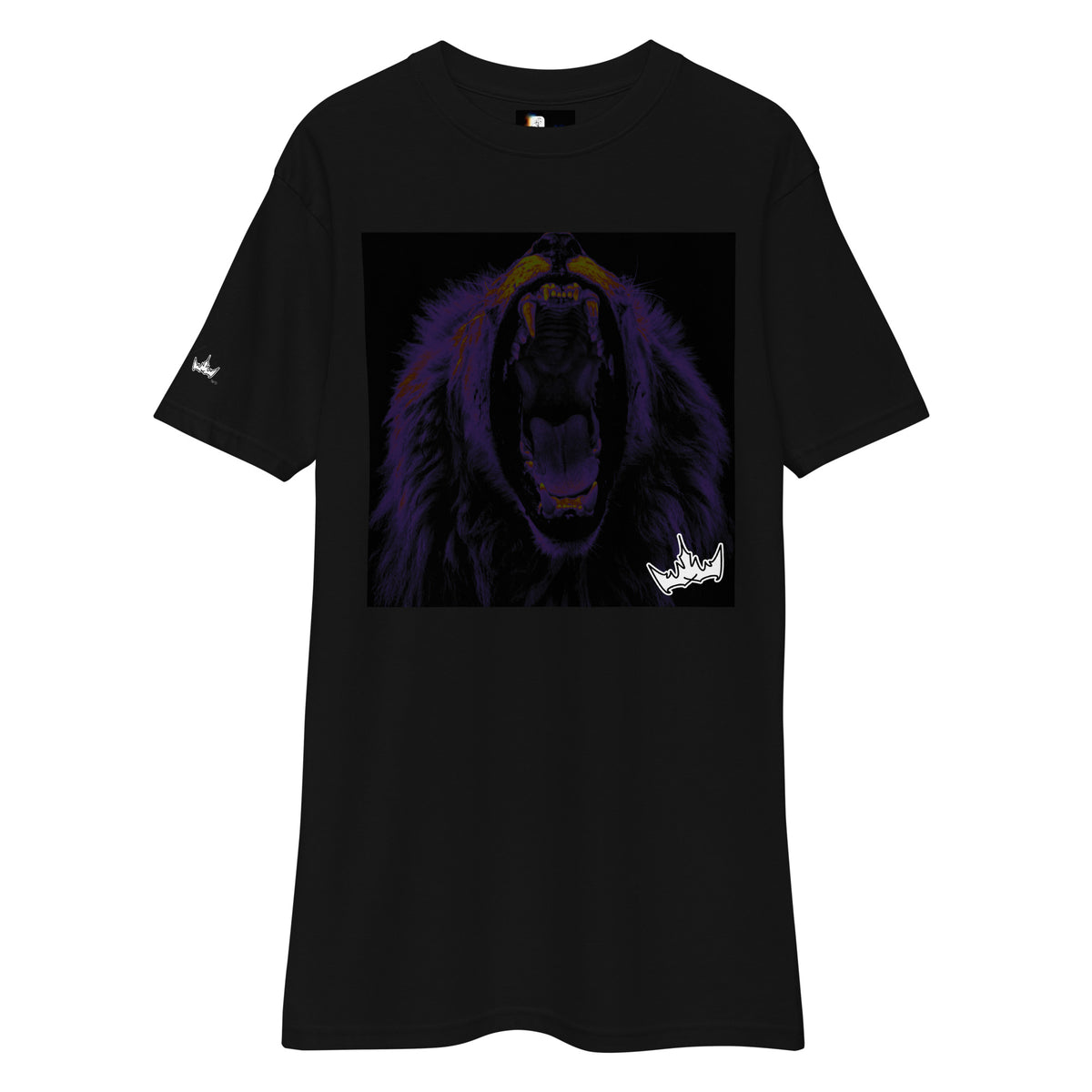 “FIRE” & CROWN™ box logo & design print [men’s premium heavyweight tee] — Front view