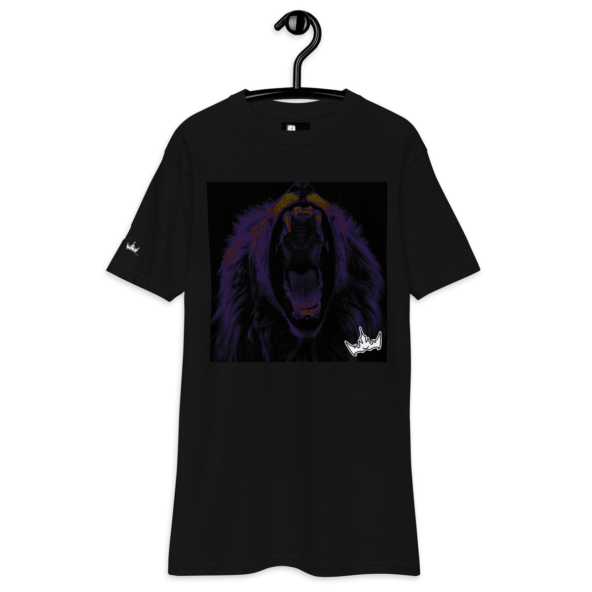 “FIRE” & CROWN™ box logo & design print [men’s premium heavyweight tee] — Front view