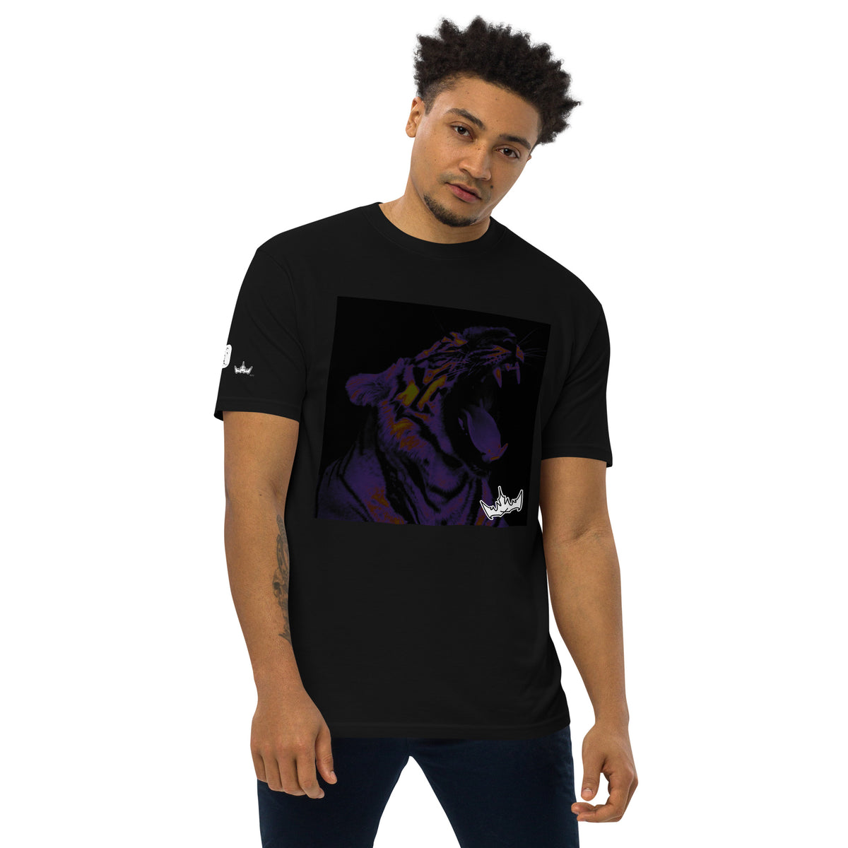 “POWER” & CROWN™ box logo & design print [men’s premium heavyweight tee] — Front view