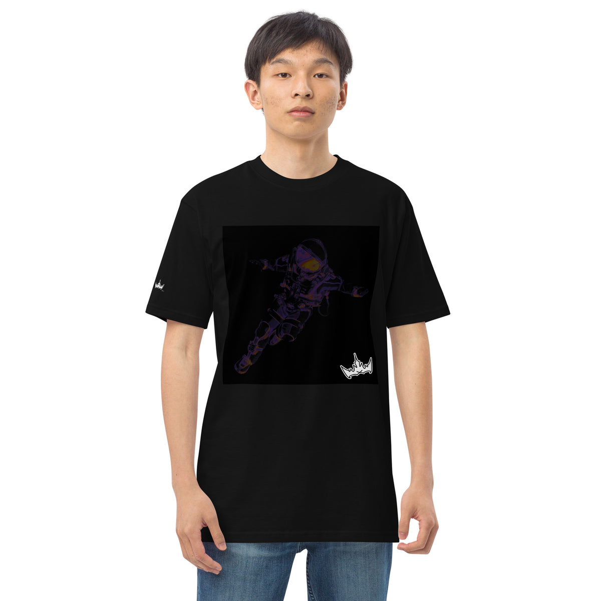 “INFINITE” & CROWN™ box logo & design print [men’s premium heavyweight tee] — Front view