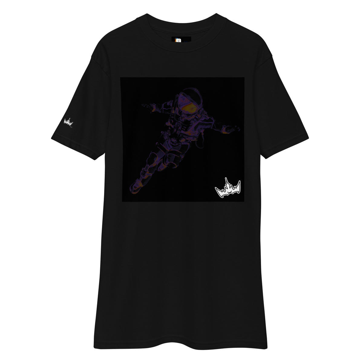 “INFINITE” & CROWN™ box logo & design print [men’s premium heavyweight tee] — Front view