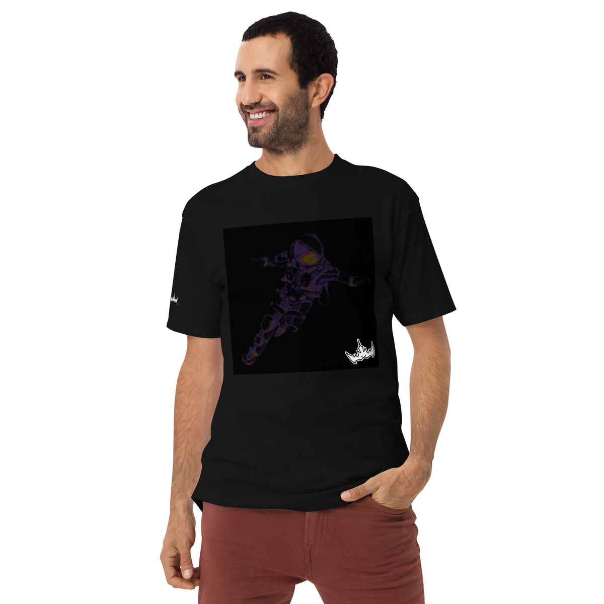 “INFINITE” & CROWN™ box logo & design print [men’s premium heavyweight tee] — Front view