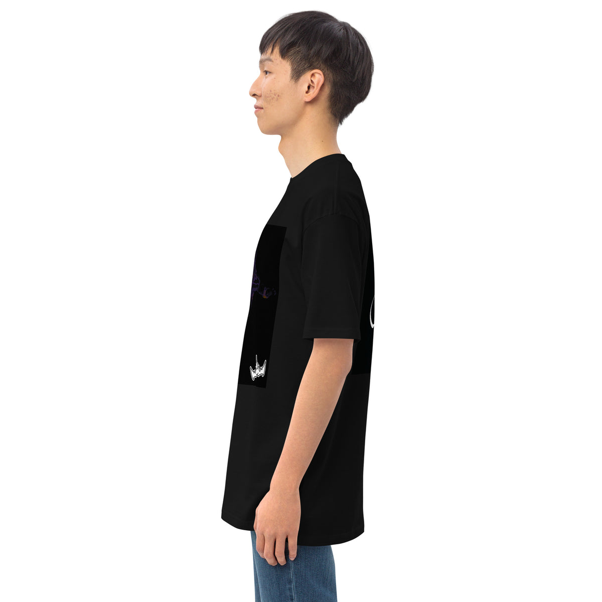 “INFINITE” & CROWN™ box logo & design print [men’s premium heavyweight tee] — Left side view
