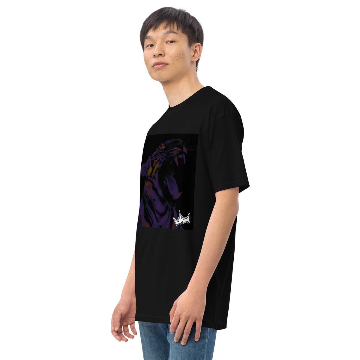 “POWER” & CROWN™ box logo & design print [men’s premium heavyweight tee] — Left-front view