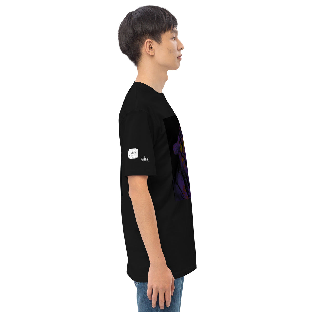 “POWER” & CROWN™ box logo & design print [men’s premium heavyweight tee] — Right side view