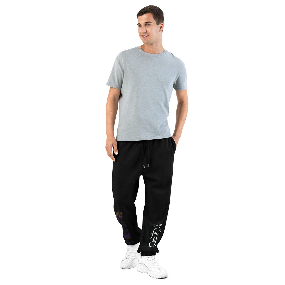 “FIRE” & CROWN™ box logo & design print [urban sweatpants] — Front view