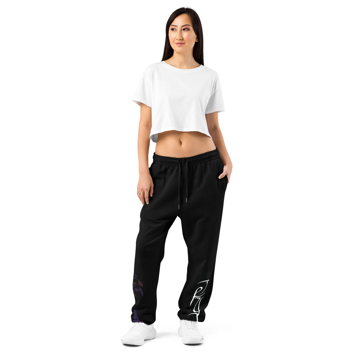 “POWER” & CROWN™ box logo & design print [urban sweatpants] — Front view